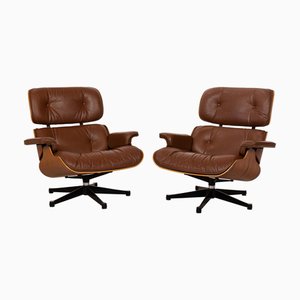Drehbare Sessel aus Braunem Leder von Charles & Ray Eames für Herman Miller, 2er Set