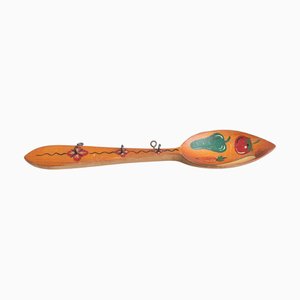 Traditional Rustic Wood Hand Painted Spoon Artwork from Spain, 1970s