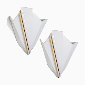 White Stripe Porcelain Lamps from Pan Keramik, Germany, 1970s, Set of 2
