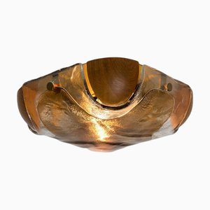 Rounded Angle Wood Smoked Layered Glass Flush Mount attributed to Kaiser, 1960s