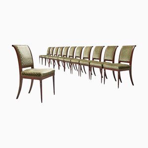 Sedie Impero in mogano, ottone e velluto, XIX secolo, set di 12