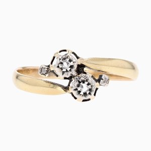 18 Karat Yellow Gold You and Me Ring with Diamonds, 20th Century