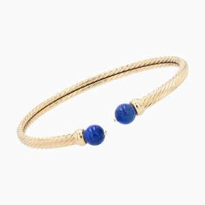 Modern 18 Karat Yellow Gold Bangle Bracelet with Lapis Lazuli Beads