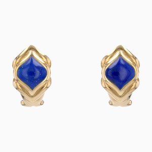Modern 18 Karat Yellow Gold Stud Earrings with Lapis Lazuli, Set of 2