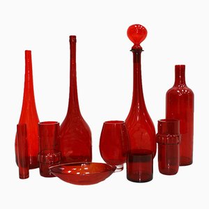 Mid-Century Red Blown Crystal Set