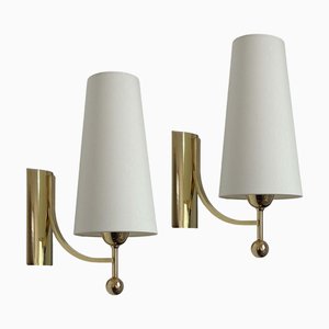 Lampade da parete Mid-Century in ottone e tessuto, Austria, anni '50, set di 2