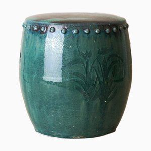 Vintage Emerald Green Ceramic Glazed Asian Garden Stool - No 3