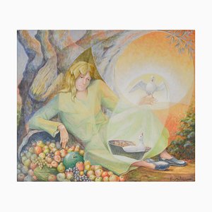 R. Luis Monllao, Serene Abundance, Acuarela original y pintura en técnica mixta