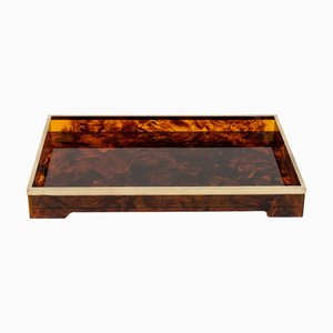 Serving Tray Acrylic Glass Faux Tortoiseshell & Brass in the style of Christian Dior, Italy, 1970s