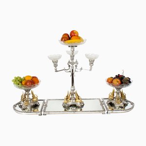 19th Century Surtout de table Silver Plate Cut Glass from John Round & Sons.