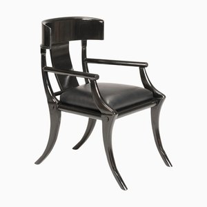 Klismos Black Leather Saber Legs Wood Armchair from Pescetta