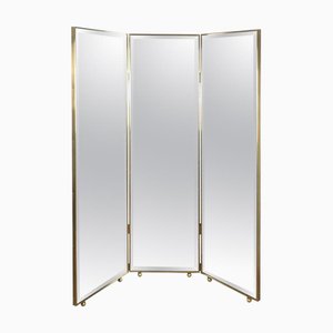 Mirrored Three Panels Brass Frame Screen from Pescetta