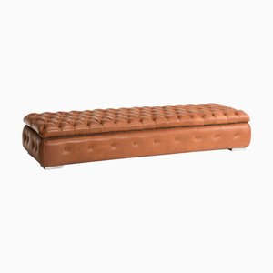 Brown Leather Capitonné Pouf from Pescetta