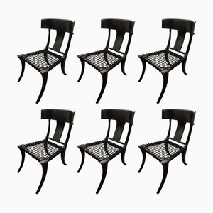 Schwarze Klismos Stühle aus Nussholz mit gewebtem Lederbezug von Pescetta Home Decoration, 6 . Set
