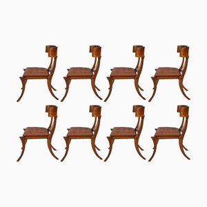 Walnut and Leather Klismos Chairs from Pescetta Home Decoration, Set of 8