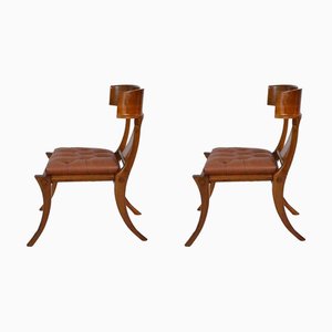 Walnut and Leather Klismos Chairs from Pescetta Home Decoration, Set of 2