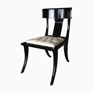 Walnut Wood & White Leather Saber Legged Klismos Dining Chair from Pescetta