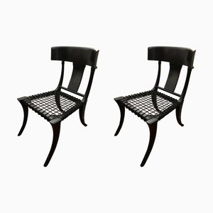 Schwarze Klismos Stühle aus geflochtenem Leder von Pescetta Home Decoration, 2er Set