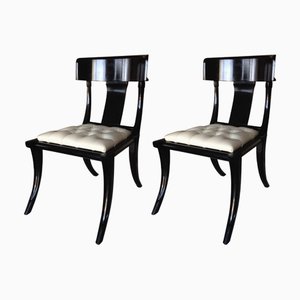 Chaises de Salle à Manger Klismos Saber Legged en Bois et Cuir Blanc de Pescetta, Set de 2