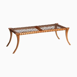 Klismos Walnut and Leather Bench from Pescetta