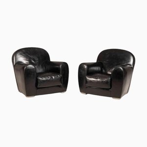 Fauteuils Modèle de Salle à Manger en Cuir Noir de Baxter, Set de 2