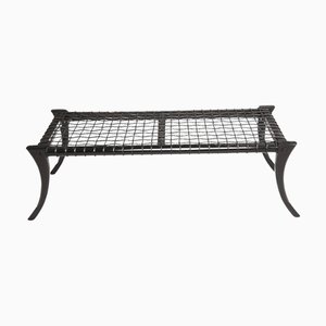 Klismos Bench in Black Wood with Woven Leather from Pescetta