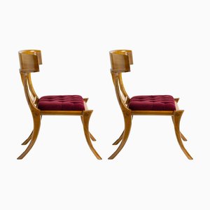 Walnut and Red Velvet Klismos Chairs from Pescetta, Set of 2