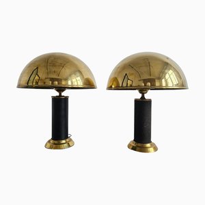 Mid-Century Modern Table Lamps in Brass and Leather, Austria, 1960s, Set of 2