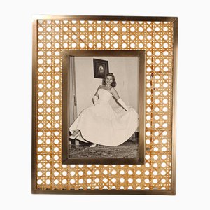 Cadre en Verre Acrylique, Toile de Canne et Laiton dans le style Christian Dior Style, Italie, 1970s