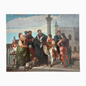 Meeting of Titian And Veronese on the Ponte Della Paglia, 1800s, Oil on Canvas