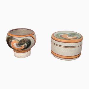 Mid-Century Modern Danish Studio Pottery Candleholder and Box with Lid from Søholm, 1960s, Set of 2