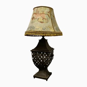 Large Strapwork Iron Table Lamp with Jungle Lamp Shade, 1970s