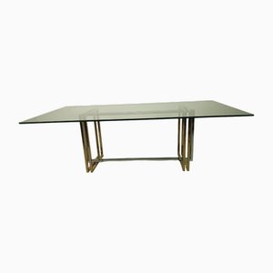 Glass & Brass Table, Italy, 1970s