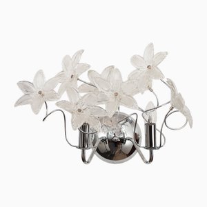 Chrome Sconce with Clear Murano Glass Flowers, Italy, 1990s