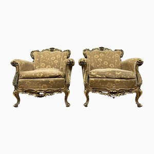 Set of Venetian Louis XV Style Chairs in Gilded Wood, 1950s