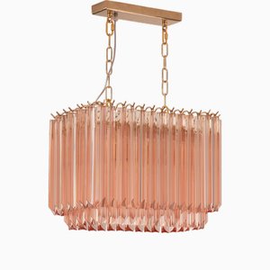Lampada a sospensione Triedri in vetro di Murano rosa, Italia, anni '80