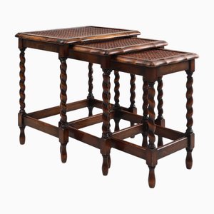 20th Century Oak and Rattan Nesting Tables, Set of 3