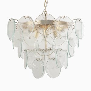 Lustre Disques en Verre de Murano Transparent, Italie, 1980s