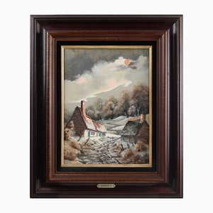 Landscape with Houses, 1950s, Oil on Canvas, Framed
