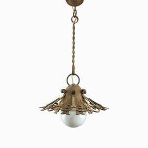 Vintage Wrought Iron Intricate Pendant Lamp, 1930s