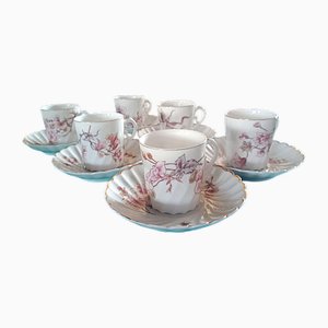 Verdrehte Tassen & Untertassen aus Porzellan, 19. Jh. von Limoges, 1891, 12 Set