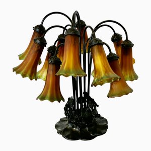 Tischlampe aus Bronze & Kunstglas, 1980er