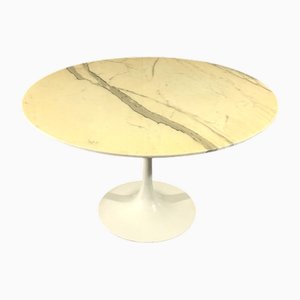 Mesa de comedor redonda de mármol con base en forma de tulipán, años 60