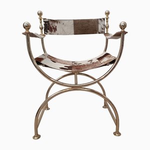 Side Chair in Leather and Brass by Simon Disegno, Italy, 1970
