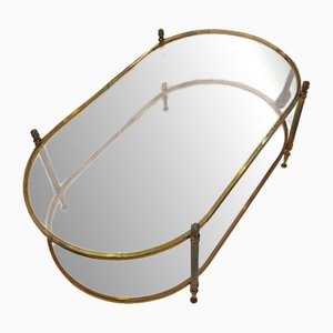 Oval Glass and Golden Brass Coffee Table
