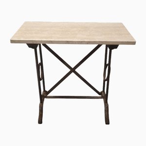 Table d'Appoint en Fer Forgé avec Plateau en Travertin, 1900s