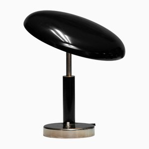 Art Deco Table Lamp with Fixed Tilted Black Lacquered Shade from Boréns, 1930s