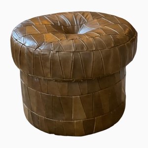 Pouf in Khaki Leather Patchwork from De Sede, 1970