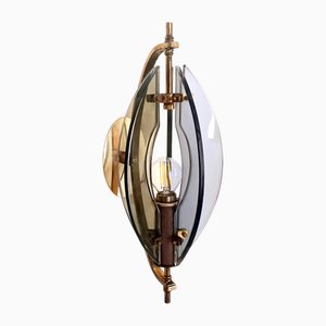 Wandleuchte aus Rauchglas & Messing, Gino Paroldo zugeschrieben, 1960er