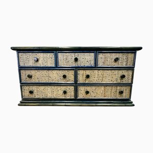 Cajonera vintage de ratán azul de Maugrion, años 70